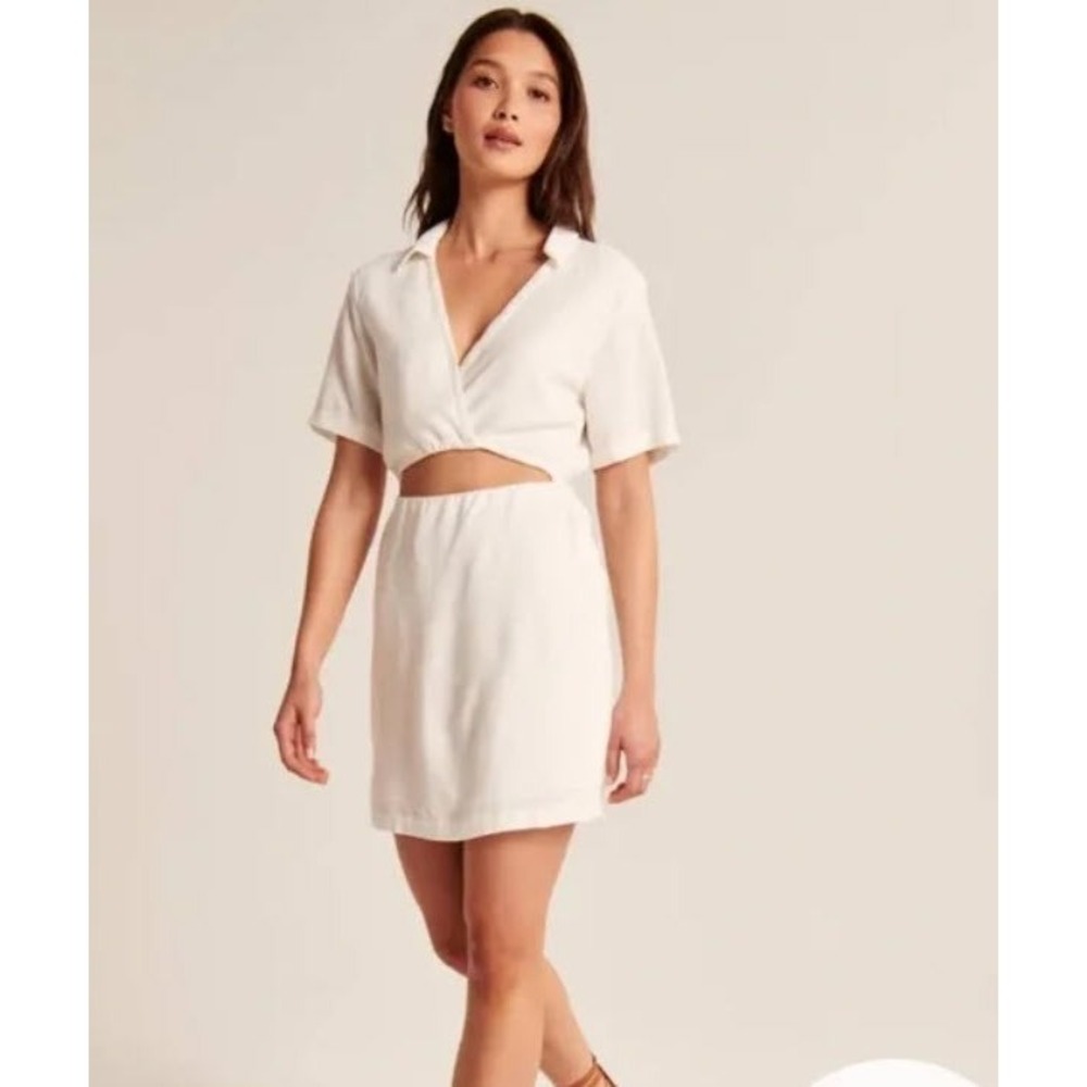 Abercrombie & Fitch Linen-Blend Cutout Shirt Mini Dress Spring Summer Peek A Boo